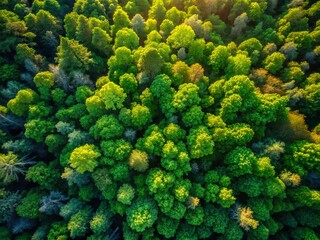 Naklejka premium Aerial View of Sapwood in a Forest - Drone Photography of Trees