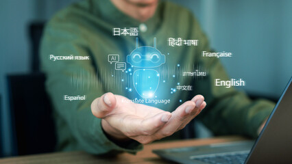 Artificial intelligence technology helps translate languages. Automatic translation system concept....