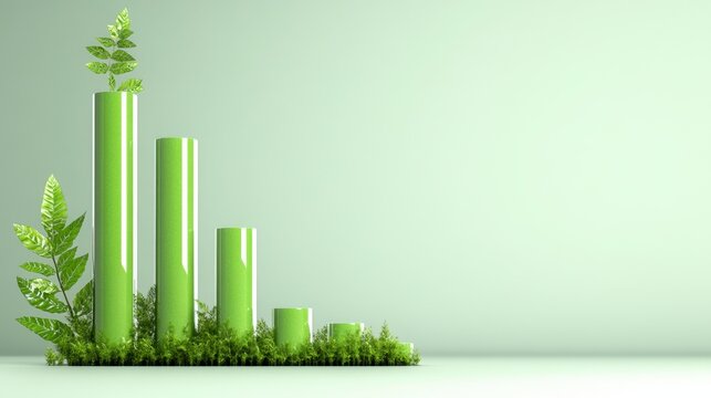 Green cylindrical shapes decreasing in size, nestled in vibrant green foliage against a light green backdrop. The image evokes growth and environmental themes.