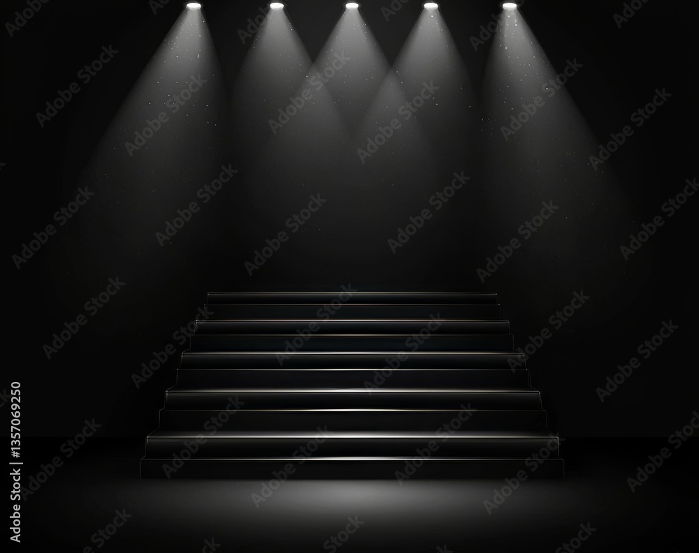 Poster the image features a black background, stone stairs, and abstract lighting, with steps that disappea