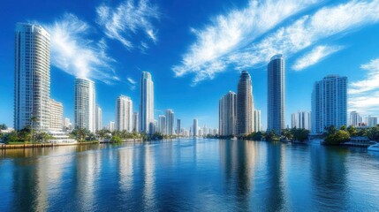 Fototapeta premium Sunny Day Skyline Reflection in the Waterways of Florida's Coast