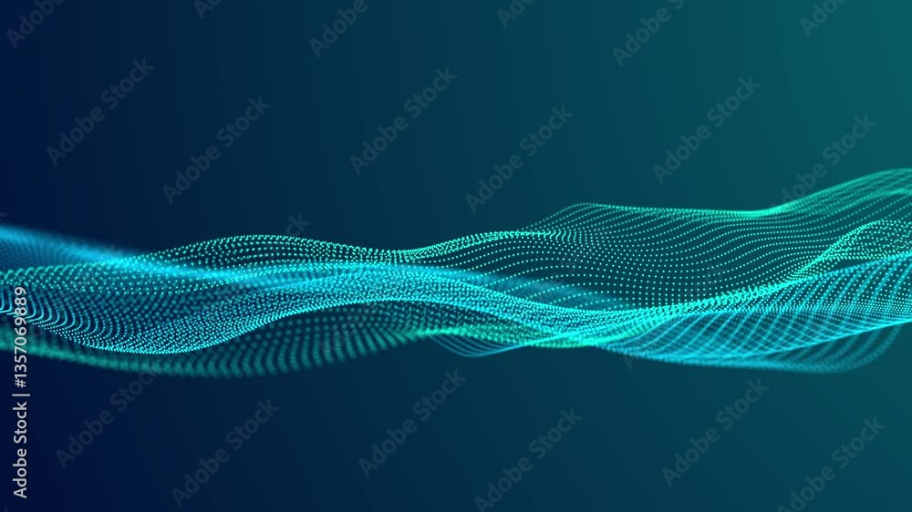 Poster Digital background with musical glowing particles. Big data visualization. 3d rendering. Seamless loop.