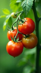 Close-up of cherry tomatoes blended with green foliage, double exposure technique, food, natural, double exposure