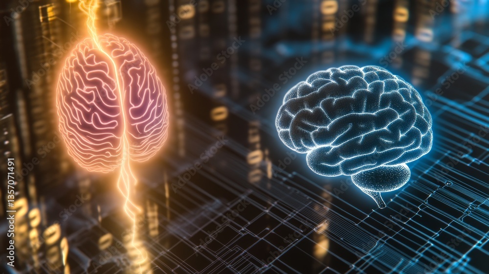 Poster futuristic representation of artificial intelligence and neural implants in healthcare innovation