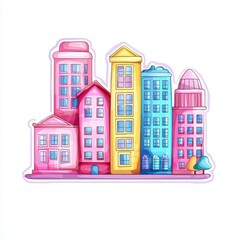 Naklejka premium Vibrant Cityscape Represents a Modern Metropolis in Colorful Illustration