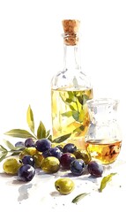 olives and olives with leaves on a white surface