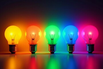 Close-up of collection of light bulbs in different colors, bright, interior