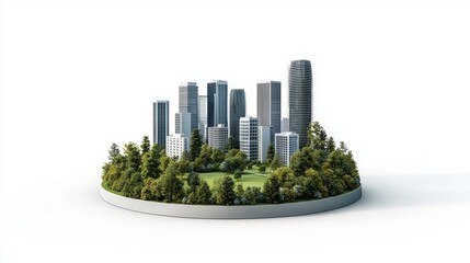 Fototapeta premium The city of the future is depicted as a circular metropolis with a modern landscape, isolated on a white background