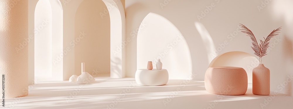 Poster a white geometric wallpaper serves as the backdrop for an abstract architecture design that incorpor