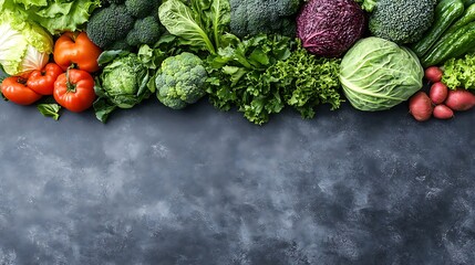 Fresh vegetables border on dark background.