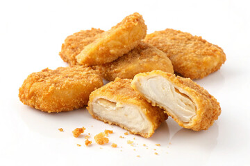 Homemade-style chicken nuggets, deep-fried to perfection, with a crunchy crust and juicy, tender meat inside