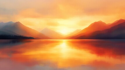 Fototapeta premium Serene Sunset Over Mountain Lake Landscape