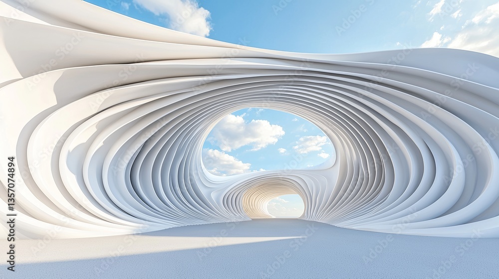 Poster an abstract architecture background is composed of curved walls in a 3d white render