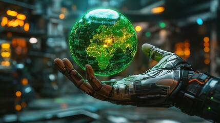 Futuristic Hand Holds Earth Globe