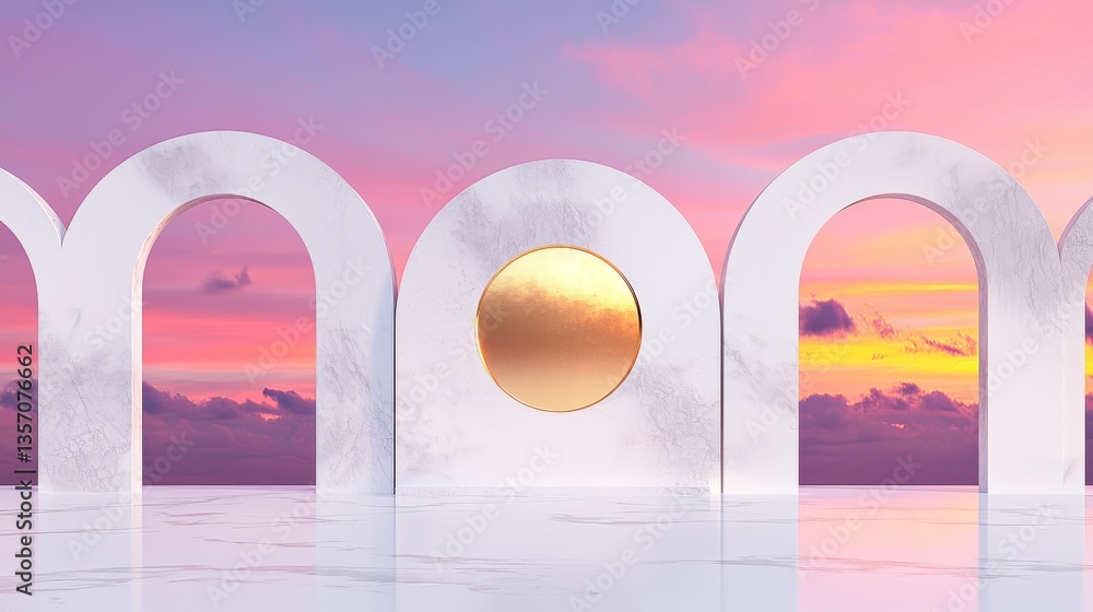 Poster an abstract architectural design is showcased through a 3d rendering of its arched interior as the b