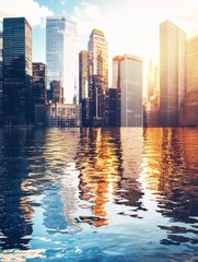 Fototapeta premium Sunlight reflects off a modern, minimalist building in the city, as seen in a vertical photograph