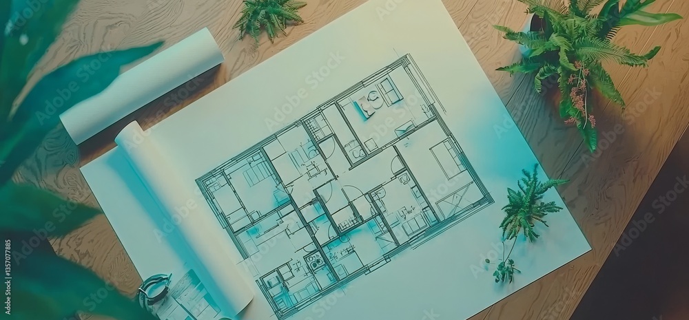 Poster technical project drawings are created by architects to include rolls and architectural plans