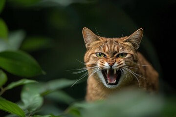 Fierce Cat Encounter in Lush Jungle Animal Photography Close-Up View Wild Nature Concept