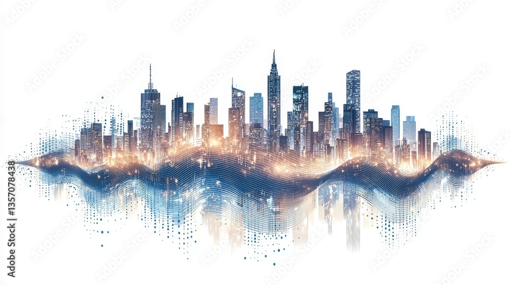 Poster digital art featuring a futuristic city skyline makes for an abstract background that can be used as