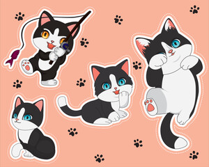 Obraz premium 4 Black Cat Sticker Kitten Funny Sticker Illustration