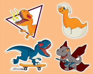 Fototapeta premium Dinosaur Sticker Set of 4 Different Dino Vector