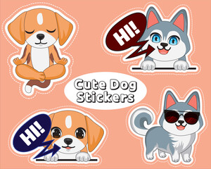 Cute Dog Sticker Set of 4 Vector Art