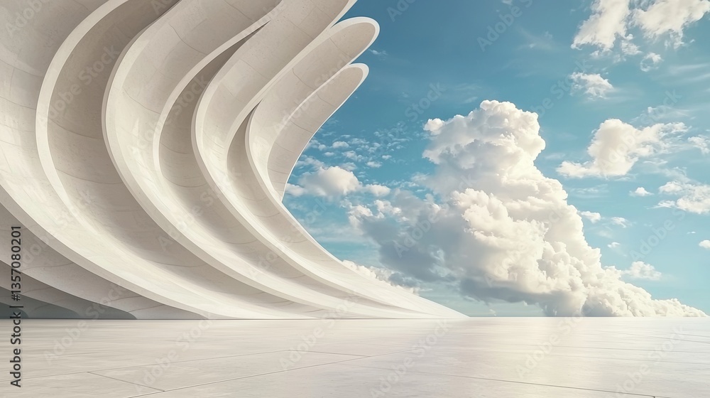 Aufkleber image of a minimalist exterior with a 3d rendered abstract modern white concrete architecture and em