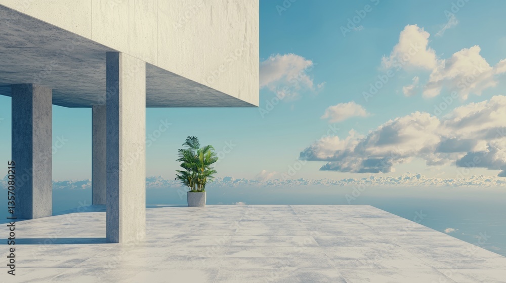Poster d rendered abstract modern architecture with white concrete and empty cement floors, showcasing a mi