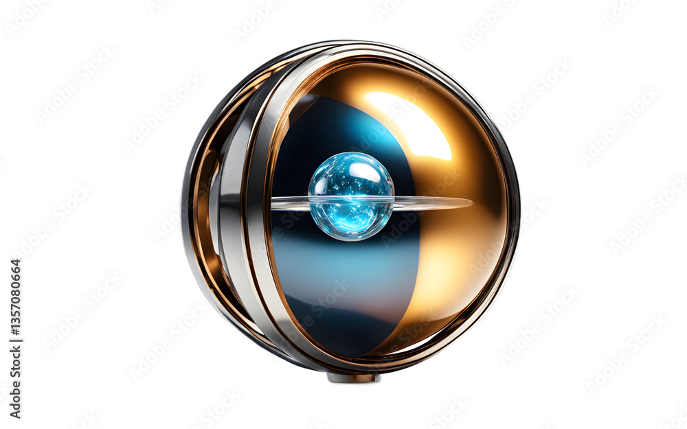 Poster Floating energy orb encased in a metallic frame, isolated on a empty plain background