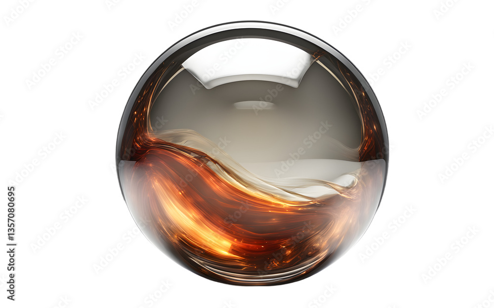 Poster floating energy orb encased in a metallic frame, isolated on a empty plain background