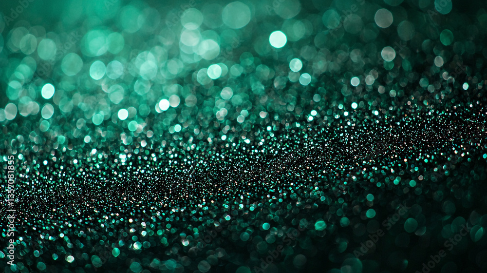 Poster a dazzling display of emerald green glitter and bokeh lights creating a magical and shimmering effec