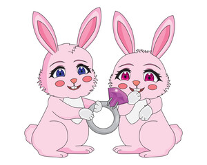 Rabbit With Diamond Ring Couple Illustration