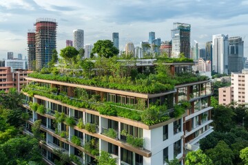 Fototapeta premium Modern green rooftop gardens are a key component of eco-friendly urban design for sustainable architecture