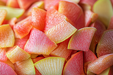 Freshly peeled rhubarb stalks ready for culinary adventures in the kitchen
