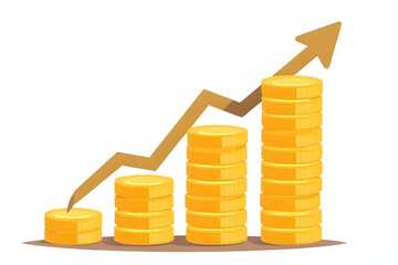 Growing Financial Chart with Stacked Coins and Upward Arrow

