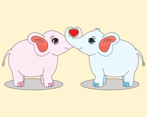 Elephant Making Heart Shaped With Trunk Couple Illustration