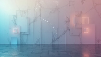 Obraz premium Dynamic abstract art installation modern gallery digital artwork contemporary environment wide-angle view visual exploration of light and shape