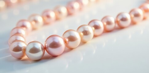 Close-up of lustrous pearls on pristine white surface, gemstones, valuable
