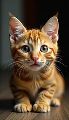 Obraz premium Smiling ginger cat with big eyes playing hide and seek, hide and seek, mischievous, animal