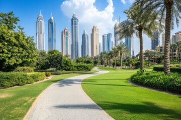 Obraz premium The Urban Jungle presents a dazzling sight of high-rise buildings bordering a spacious metropolitan thoroughfare