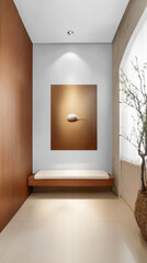 Modern minimalist interior design featuring artwork and natural elements in serene space