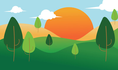 landscape with trees and hills