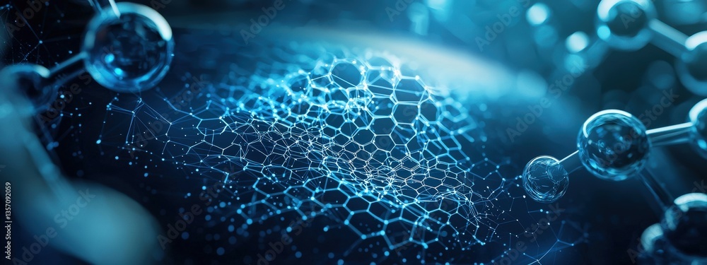 Poster abstract molecular structure with hexagonal patterns and light effects