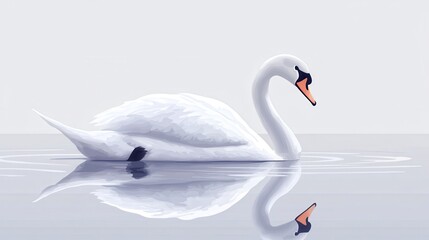 Obraz premium A graceful white swan swimming on a calm lake, isolated on a transparent white background 