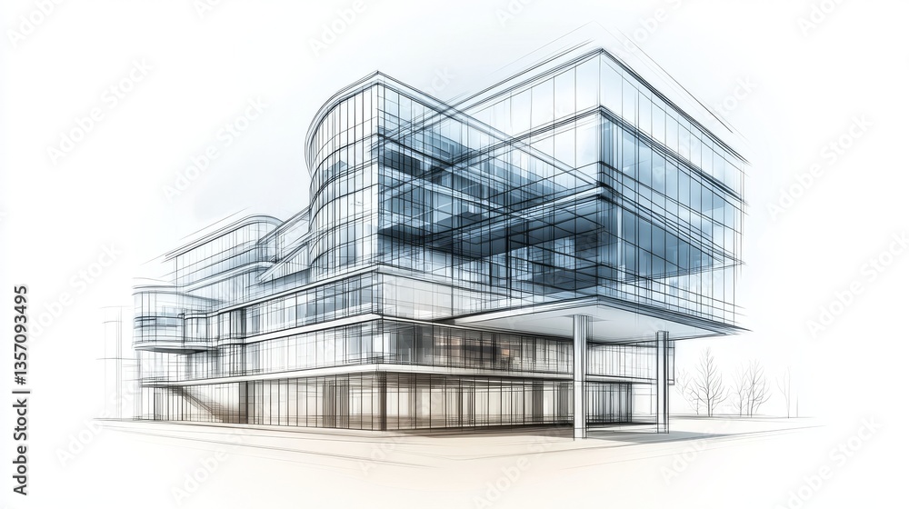 Poster a modern architecture building design is being created by an architect