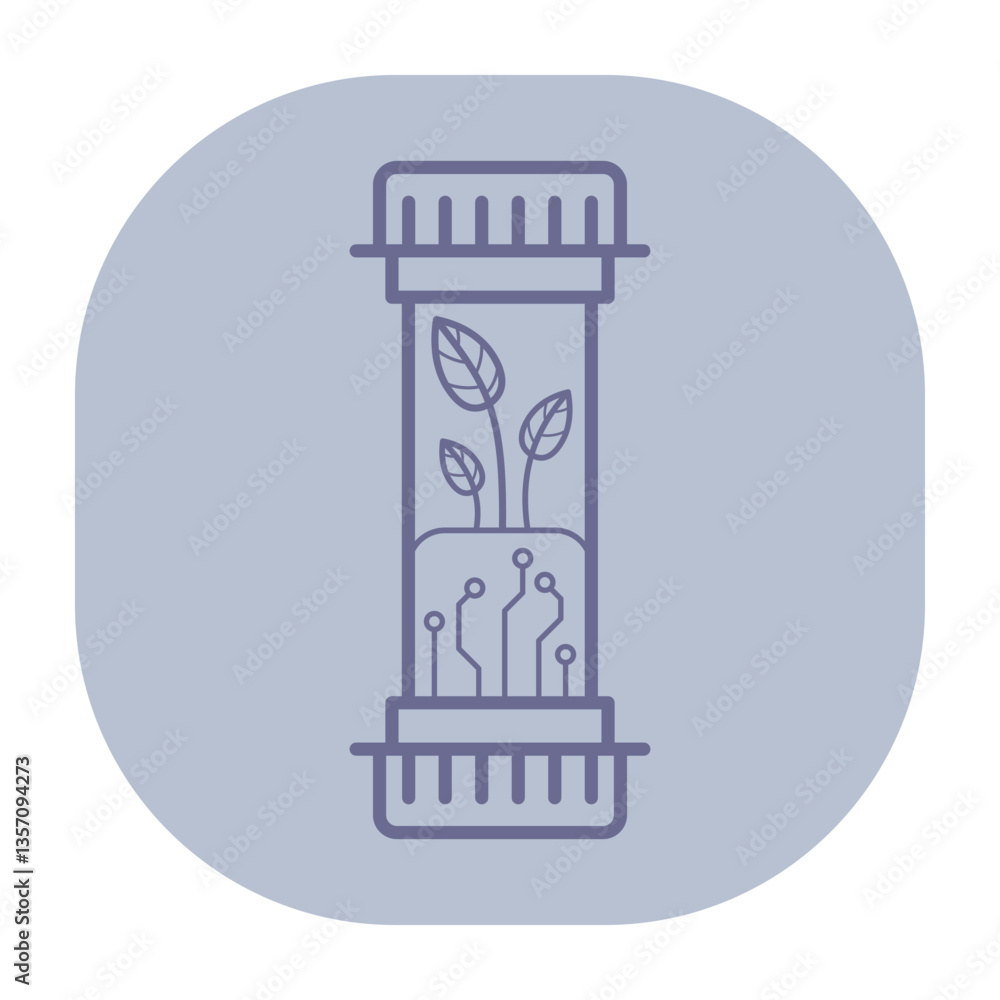 Poster modern icon of technology-based plant growth system. transparent container with green leaves and cir
