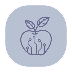 Line icon of apple integrated with digital circuitry. Fusion of nature and technology concept