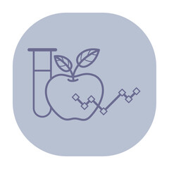 Test tube next to apple, highlighting connection between nutrition and scientific analysis. Data trends and research findings concept