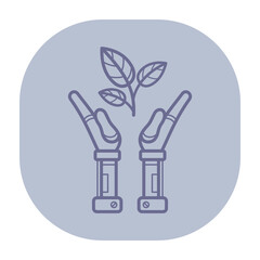 Obraz premium Two hands depicted in minimalist design, gently holding green plant leaves. Growth and nature, suitable for eco-friendly concepts