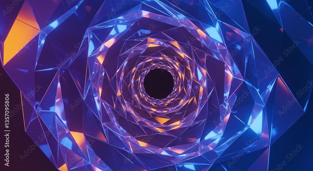 Poster vortex of light: a mesmerizing digital rendering showcases a symmetrical tunnel of faceted crystal f